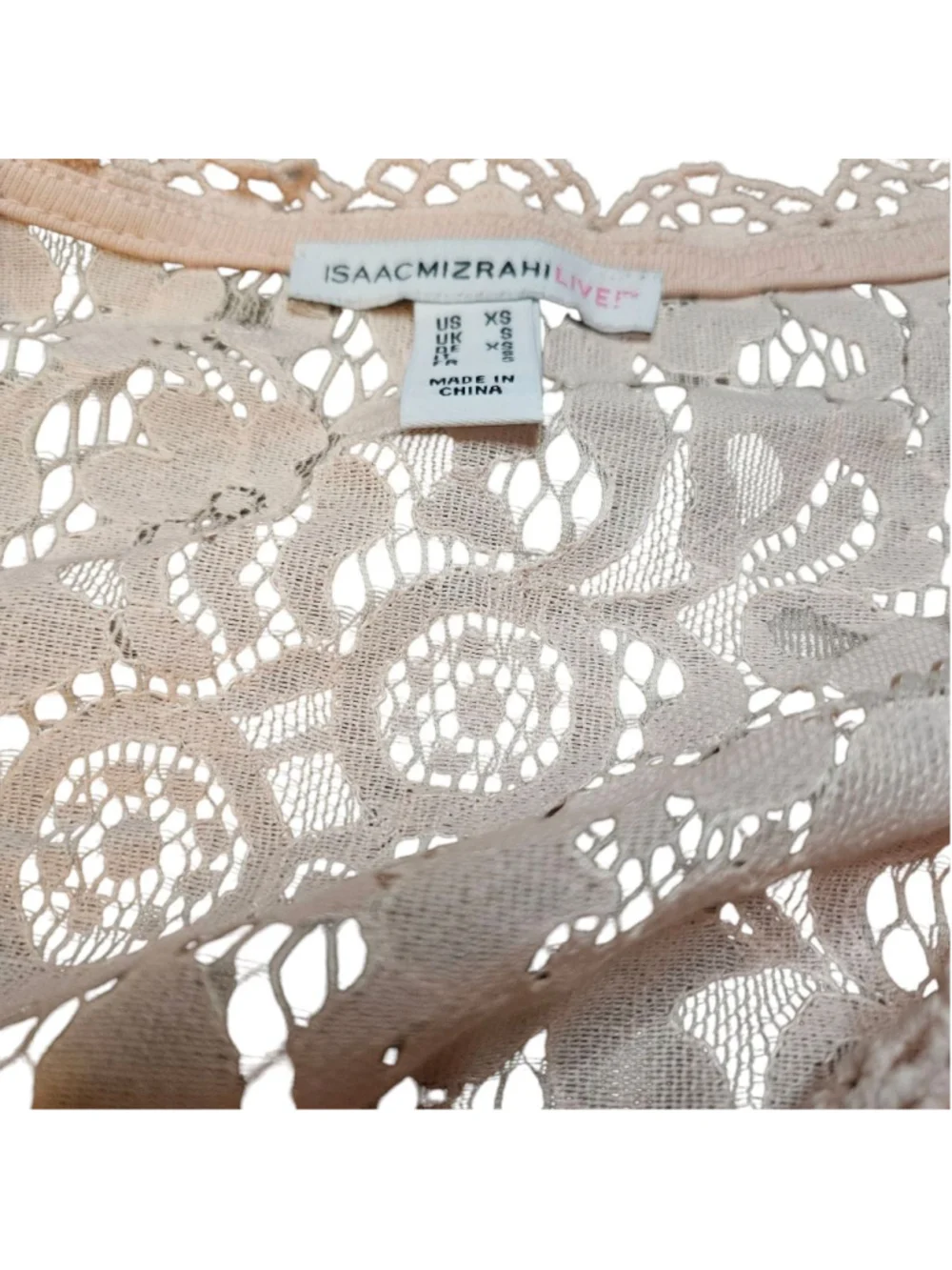 Isaac Mizrahi Live! XS Light Pink Lace 3/4 Sleeve Floral Lace Cardigan - Picture 6 of 9